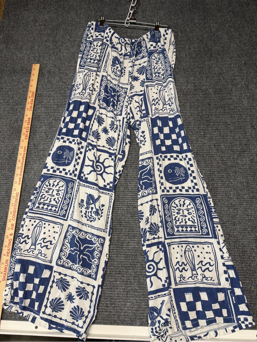 Blue & White Patterned Wide-Leg Pants beachy costal